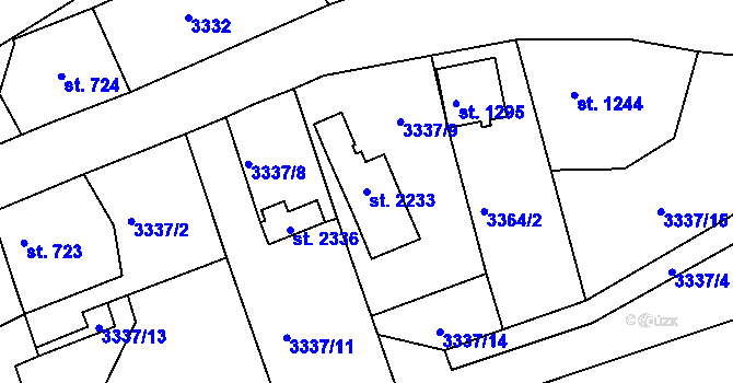 Parcela st. 2233 v KÚ Jáchymov, Katastrální mapa