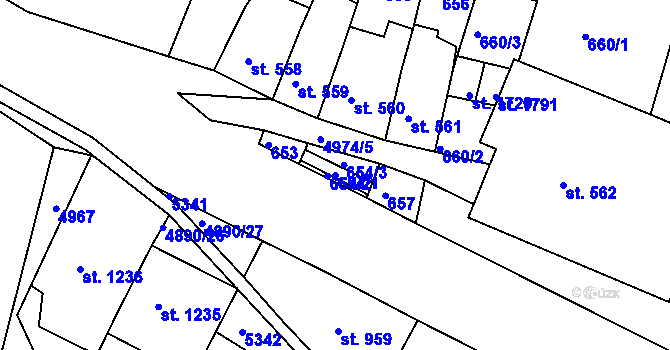 Parcela st. 654/1 v KÚ Jáchymov, Katastrální mapa