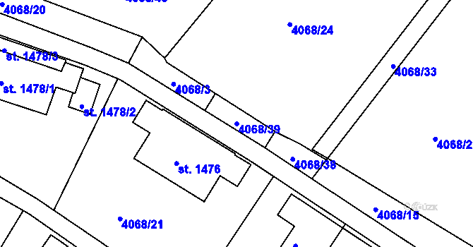 Parcela st. 4068/39 v KÚ Jáchymov, Katastrální mapa