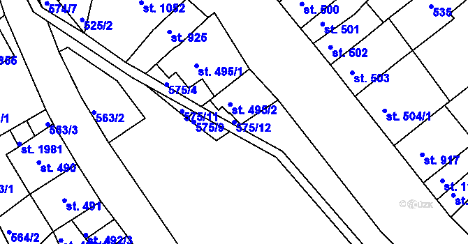 Parcela st. 575/12 v KÚ Jáchymov, Katastrální mapa