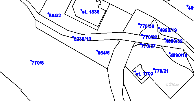 Parcela st. 664/6 v KÚ Jáchymov, Katastrální mapa