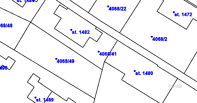 Parcela st. 4068/41 v KÚ Jáchymov, Katastrální mapa