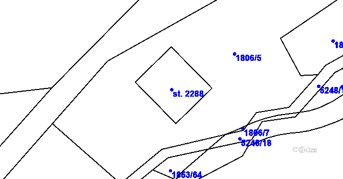 Parcela st. 2288 v KÚ Jáchymov, Katastrální mapa