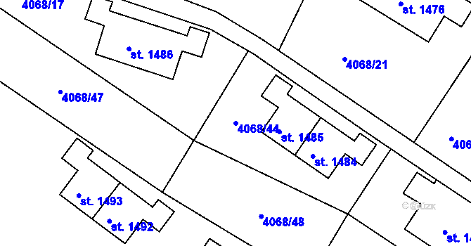 Parcela st. 4068/44 v KÚ Jáchymov, Katastrální mapa