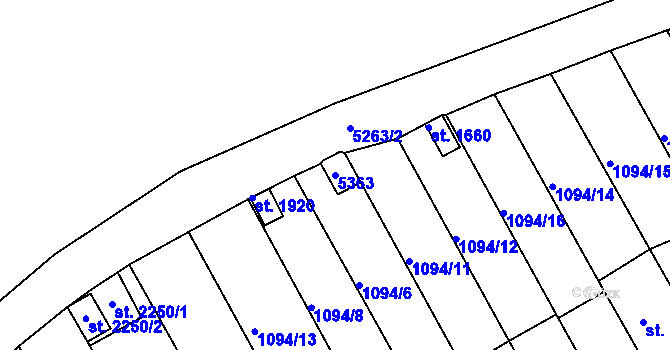 Parcela st. 5363 v KÚ Jáchymov, Katastrální mapa
