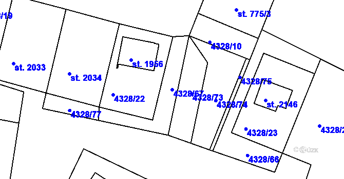Parcela st. 4328/67 v KÚ Jáchymov, Katastrální mapa