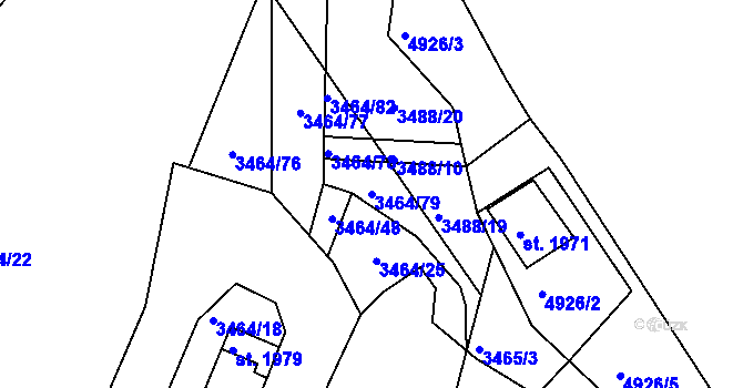 Parcela st. 3464/79 v KÚ Jáchymov, Katastrální mapa