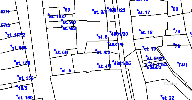 Parcela st. 4/2 v KÚ Jáchymov, Katastrální mapa