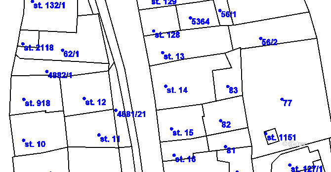 Parcela st. 14 v KÚ Jáchymov, Katastrální mapa