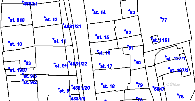 Parcela st. 16 v KÚ Jáchymov, Katastrální mapa