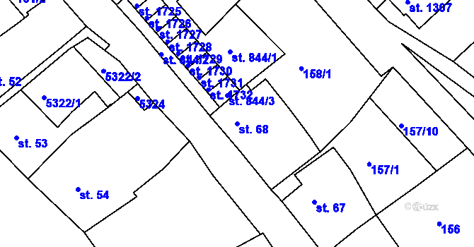 Parcela st. 68 v KÚ Jáchymov, Katastrální mapa
