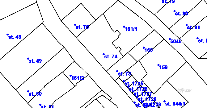 Parcela st. 74 v KÚ Jáchymov, Katastrální mapa