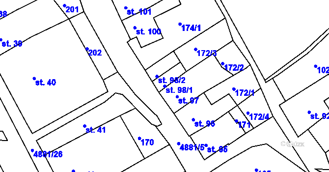 Parcela st. 98/1 v KÚ Jáchymov, Katastrální mapa