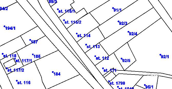 Parcela st. 113 v KÚ Jáchymov, Katastrální mapa