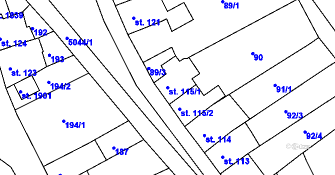 Parcela st. 115/1 v KÚ Jáchymov, Katastrální mapa