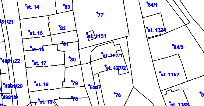 Parcela st. 127/1 v KÚ Jáchymov, Katastrální mapa