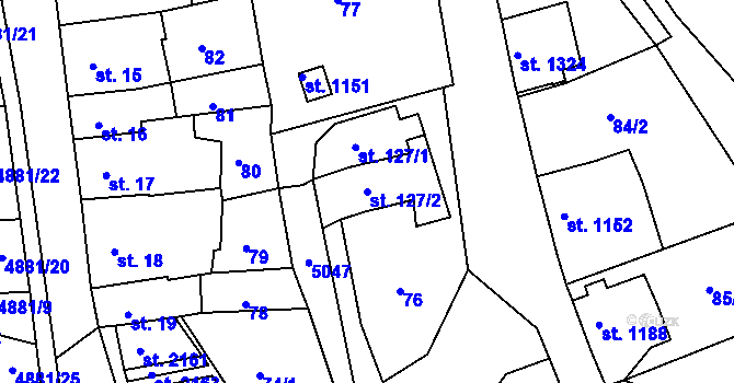 Parcela st. 127/2 v KÚ Jáchymov, Katastrální mapa