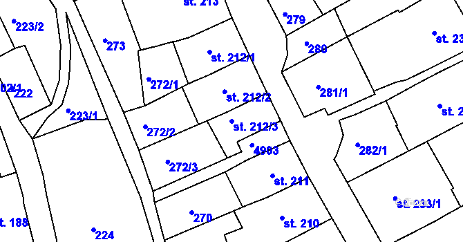 Parcela st. 212/3 v KÚ Jáchymov, Katastrální mapa