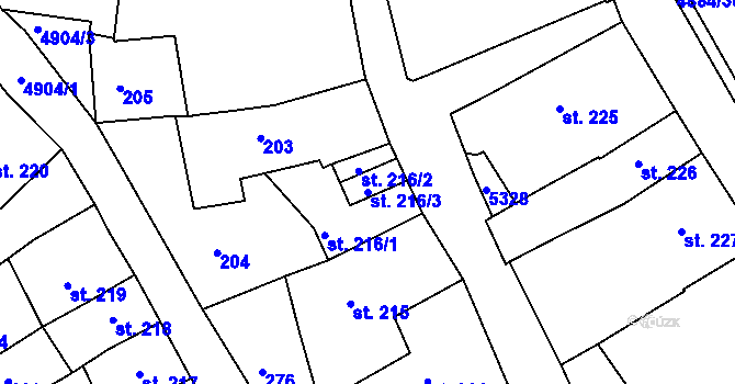 Parcela st. 216/3 v KÚ Jáchymov, Katastrální mapa