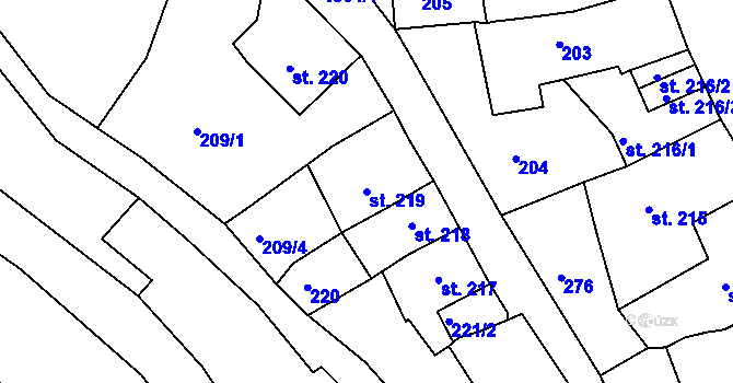 Parcela st. 219 v KÚ Jáchymov, Katastrální mapa