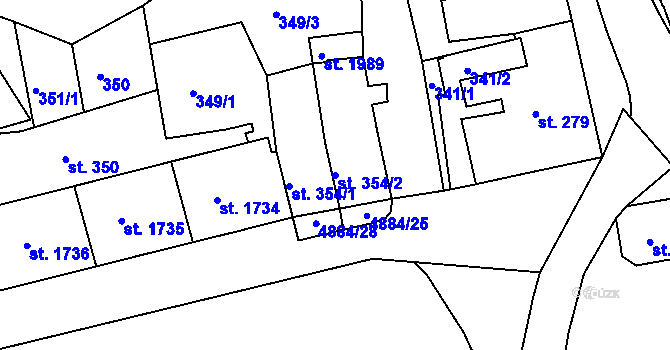 Parcela st. 354/2 v KÚ Jáchymov, Katastrální mapa