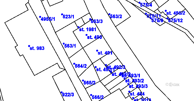 Parcela st. 491 v KÚ Jáchymov, Katastrální mapa