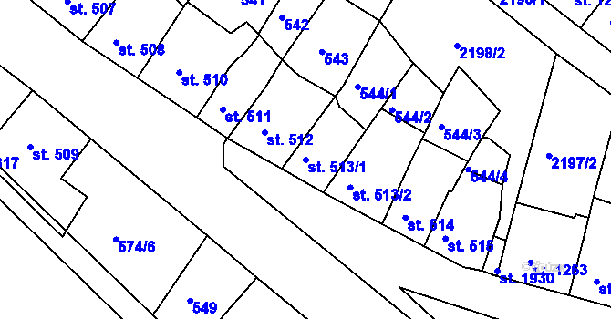 Parcela st. 513/1 v KÚ Jáchymov, Katastrální mapa