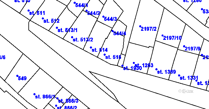 Parcela st. 515 v KÚ Jáchymov, Katastrální mapa