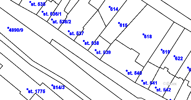 Parcela st. 539 v KÚ Jáchymov, Katastrální mapa