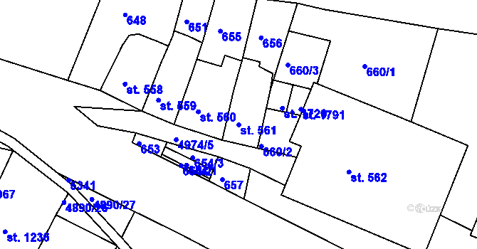 Parcela st. 561 v KÚ Jáchymov, Katastrální mapa