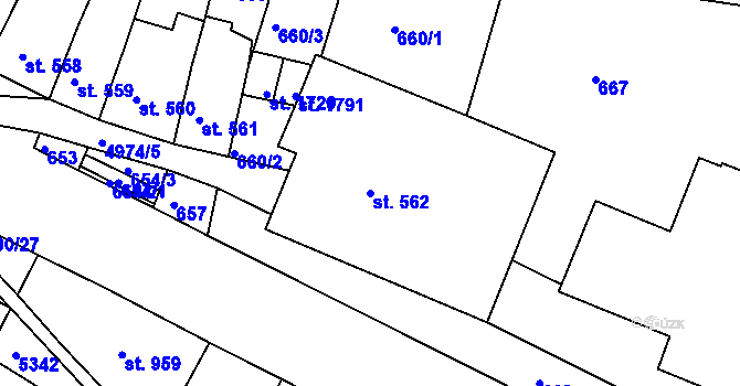 Parcela st. 562 v KÚ Jáchymov, Katastrální mapa