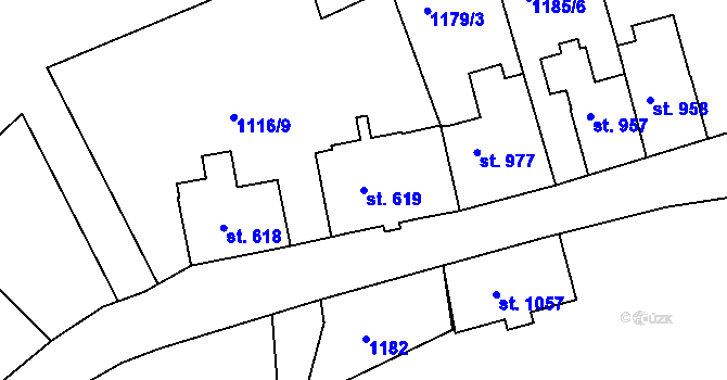 Parcela st. 619 v KÚ Jáchymov, Katastrální mapa