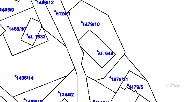 Parcela st. 648 v KÚ Jáchymov, Katastrální mapa