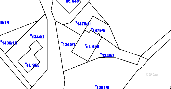 Parcela st. 649 v KÚ Jáchymov, Katastrální mapa