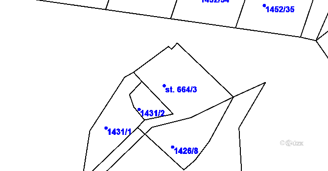 Parcela st. 664/3 v KÚ Jáchymov, Katastrální mapa