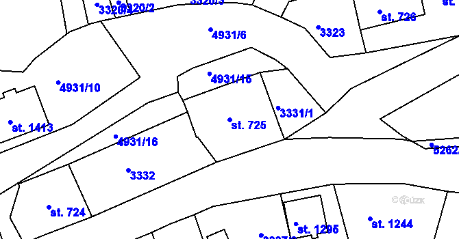Parcela st. 725 v KÚ Jáchymov, Katastrální mapa