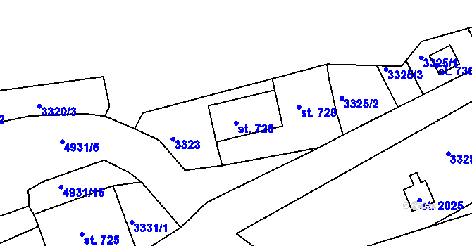 Parcela st. 726 v KÚ Jáchymov, Katastrální mapa