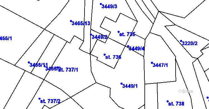 Parcela st. 736 v KÚ Jáchymov, Katastrální mapa