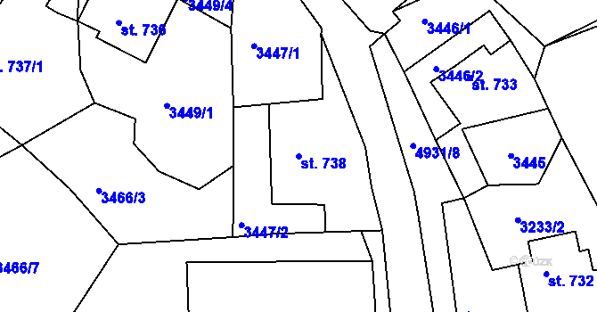 Parcela st. 738 v KÚ Jáchymov, Katastrální mapa