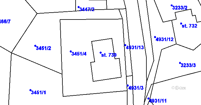 Parcela st. 739 v KÚ Jáchymov, Katastrální mapa