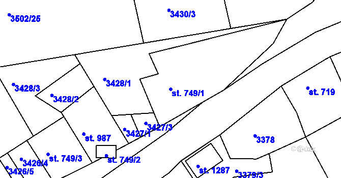 Parcela st. 749/1 v KÚ Jáchymov, Katastrální mapa