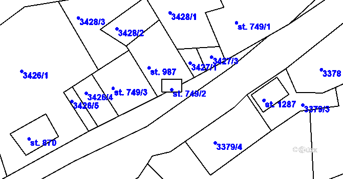 Parcela st. 749/2 v KÚ Jáchymov, Katastrální mapa