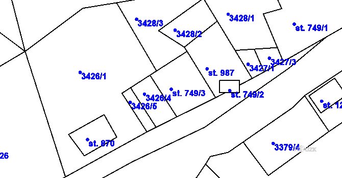 Parcela st. 749/3 v KÚ Jáchymov, Katastrální mapa