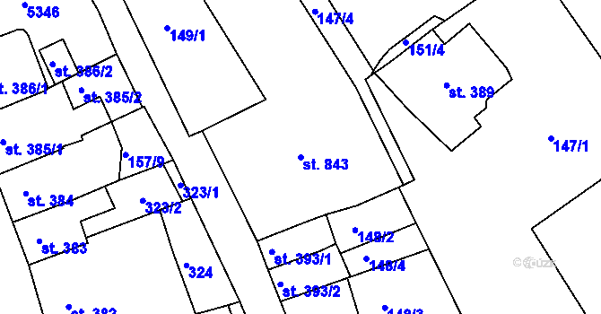 Parcela st. 843 v KÚ Jáchymov, Katastrální mapa
