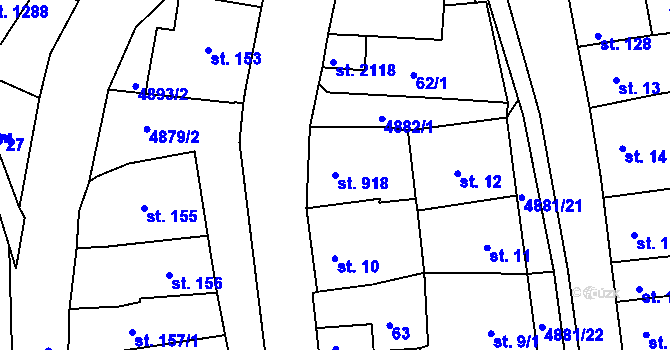 Parcela st. 918 v KÚ Jáchymov, Katastrální mapa