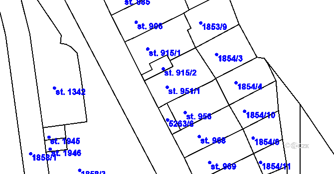 Parcela st. 951/1 v KÚ Jáchymov, Katastrální mapa