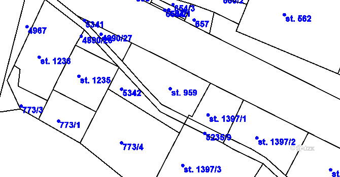 Parcela st. 959 v KÚ Jáchymov, Katastrální mapa