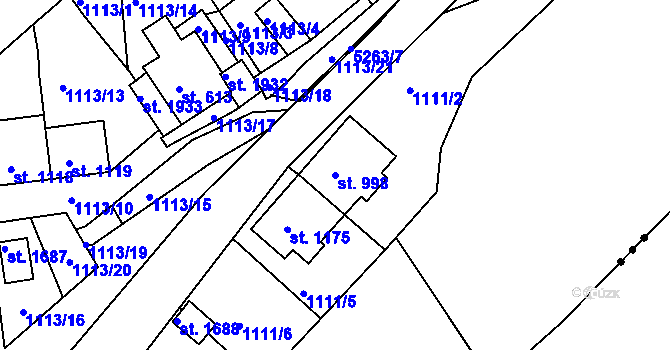 Parcela st. 998 v KÚ Jáchymov, Katastrální mapa