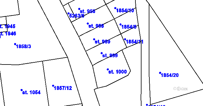Parcela st. 999 v KÚ Jáchymov, Katastrální mapa