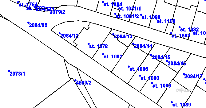 Parcela st. 1092 v KÚ Jáchymov, Katastrální mapa
